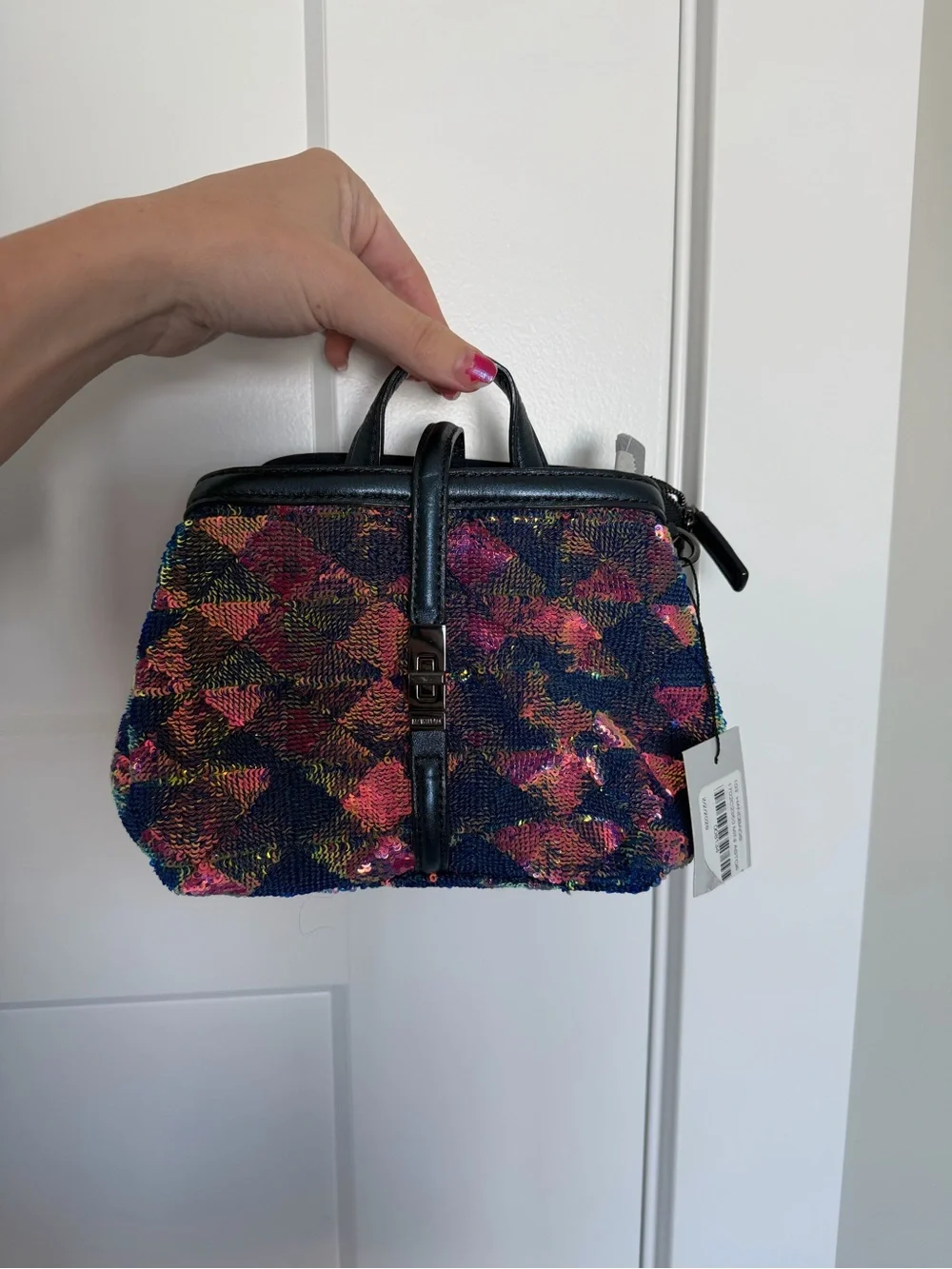 MZ Wallace Multicolor Sequin Clutch with Black Trim